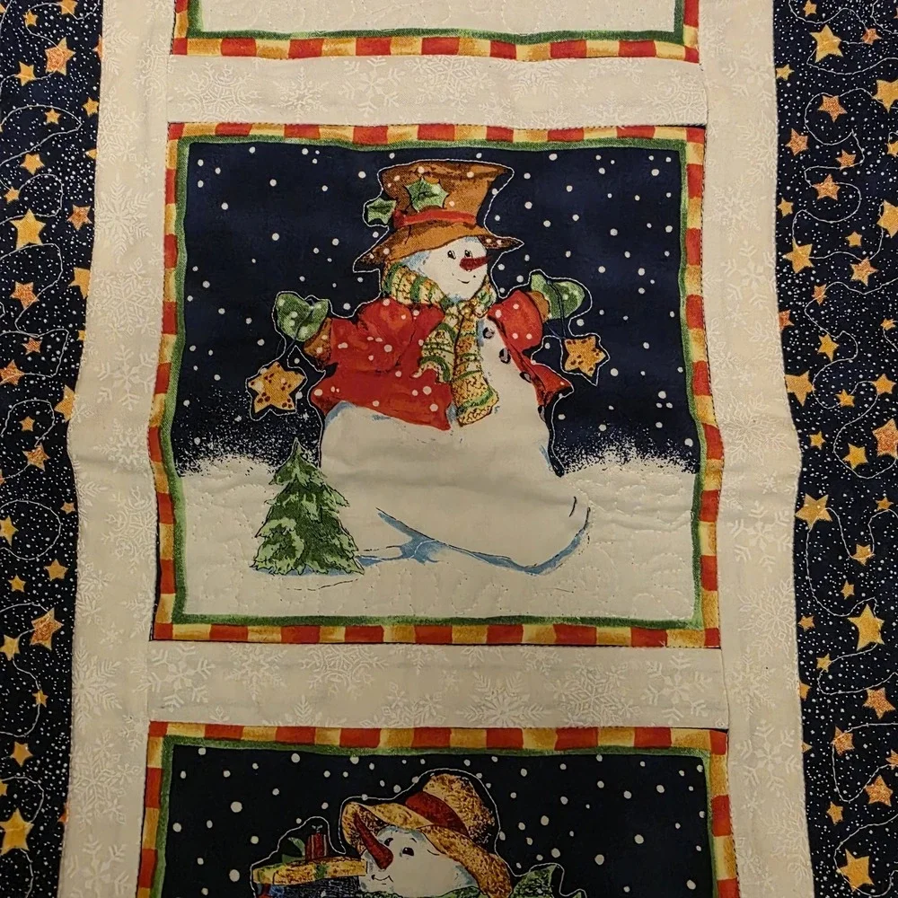 Vintage Handmade Quilted Christmas Table Runner 31.5X16 Inches Holiday‎ Snowmen